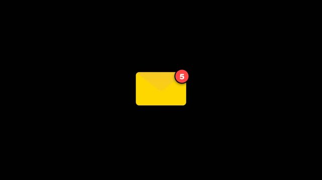Yellow email envelope icon with red notification bubble showing five unread messages on black background