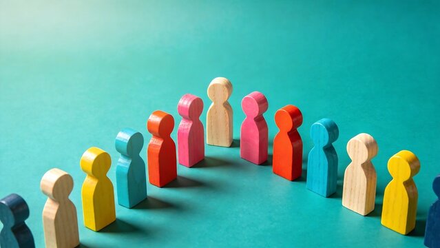 Colorful wooden figures in a row