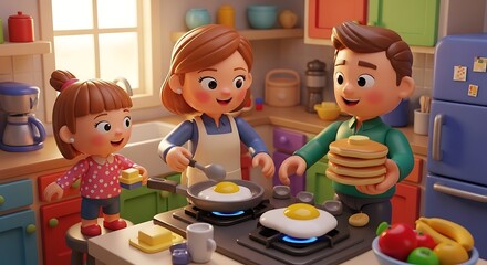 Fototapeta premium Family Cooking Together In Kitchen.