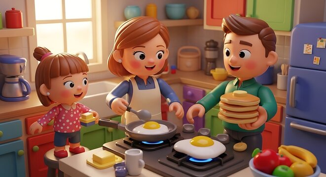Family Cooking Together In Kitchen.