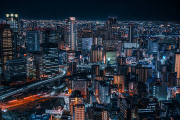 Obraz premium 梅田スカイビルから見た大阪の夜景