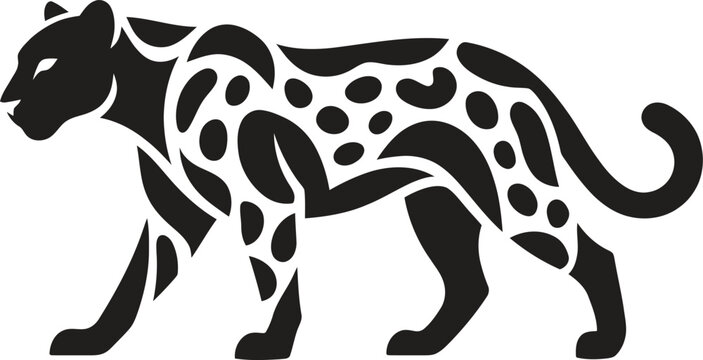 Black leopard, animal silhouette, spot pattern, vector icon