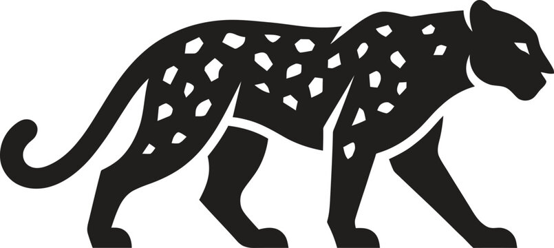Black leopard silhouette, spotted animal icon, wildlife vector, graphic symbol