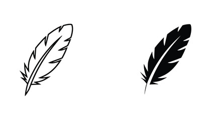 Minimalist feather icon vector set in clean outline and solid black graphic design for branding usage © Isometric