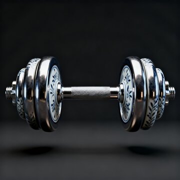 Symmetrical Porcelain Dumbbell Floating in Deep Charcoal
