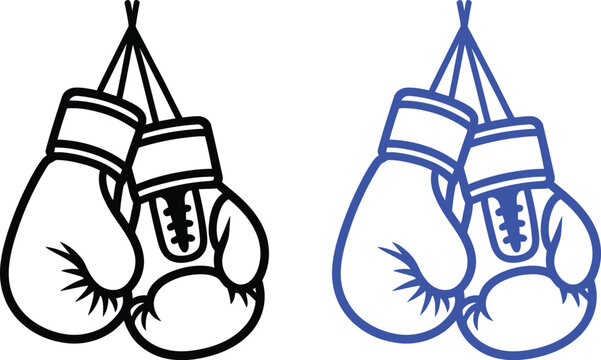 Boxing gloves, hanging gloves, black and blue, vector icons, sports equipment, fitness symbols