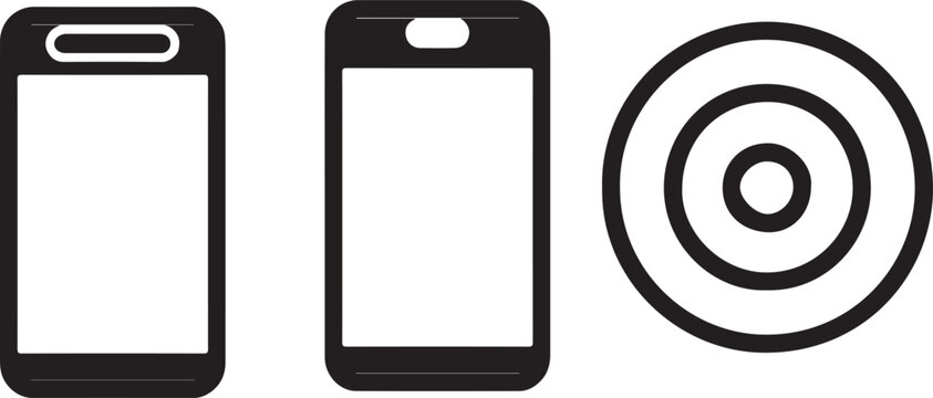 Black and white illustration of mobile phones and target icon on white background