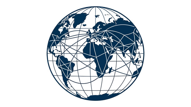 A dark blue globe illustration featuring interconnected lines representing a global communication network for digital business connectivity