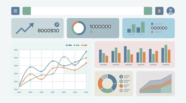 Modern business analytics dashboard interface with data charts graphs and statistics for marketing reporting and financial performance visualization