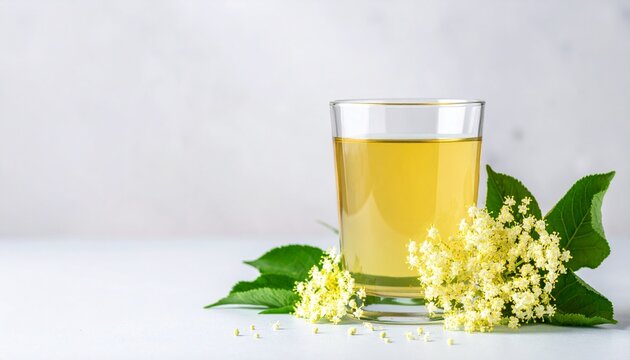 Holunderbl&uuml;ten mit Sirup als frischer Fr&uuml;hlingshintergrund