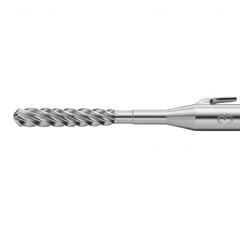 Obraz premium Close-up of a metallic dental burr with a spiral fluted head and the number three engraved on the shank, isolated on a black background