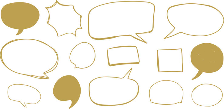 Collection of hand-drawn speech bubbles and shapes