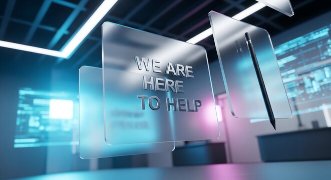 We are here to help message with hand holding paper cutout in bright colors