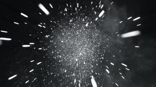 Abstract starfield with particles and smoke effect against dark background, dynamic celestial explosion visual