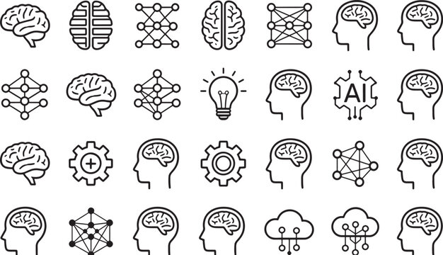 Brain line editable icon set. Containing mind, brain, thinking, mental health, intelligence, smart