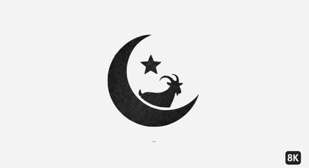 Obraz premium Islamic crescent moon and star with a goat silhouette, representing Eid al-Adha, a significant Islamic festival celebrating sacrifice and community