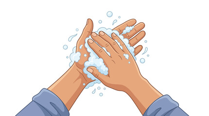 Obraz premium Illustrated close-up of hands washing with soap, emphasizing proper hygiene for World Hand Hygiene Day, set against a clean white background with a focus on health and well-being