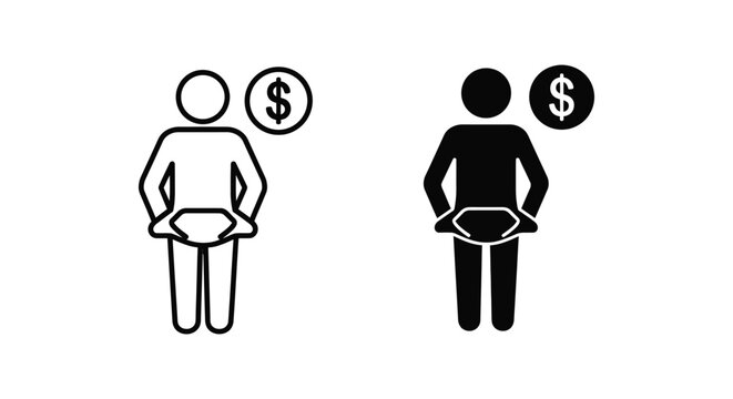 Person with dollar coin icon in outline and solid black style for financial and banking services