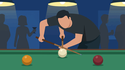 Man Playing Billiards in a Bar, Flat Style Illustration © Pixelmania