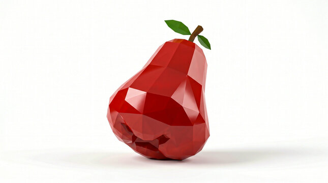 Red Water Apple Jambu Air in Low Poly 3D Geometric Style