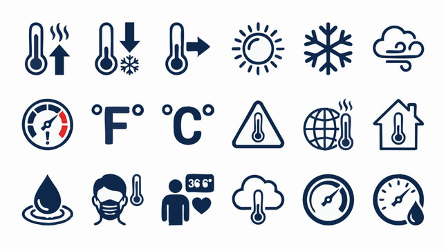 Temperature, Weather, and Climate Related Icons Set