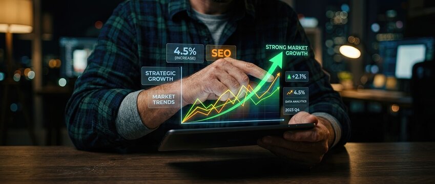 Market growth insights analyzing strategic trends and forecasting business opportunities in a modern office environment