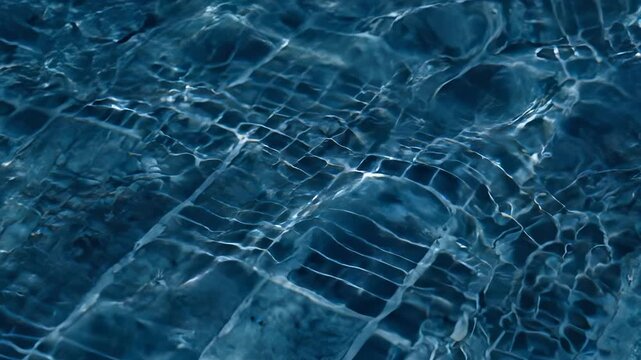 Abstract Deep Blue Water Surface with Caustics and Geometric Light Reflections