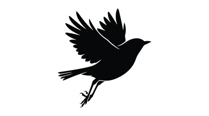 Fototapeta premium Small Songbird Silhouette Flying Isolated on White Background - Garden Bird Graphic