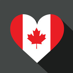 Obraz premium Canada Flag Heart Shape Icon with Long Shadow on Dark Background. Patriotic Canadian Maple Leaf Love Symbol for Canada Day Celebration and Travel Vector Illustration