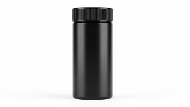 Black cylindrical container with screw cap