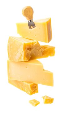 Cheese stack on white.