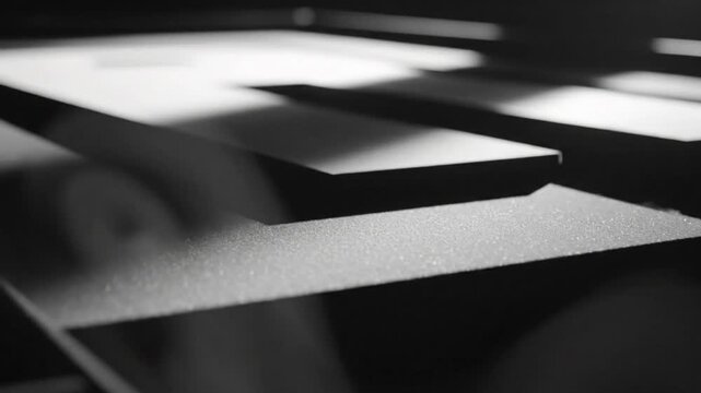Abstract monochrome shot of layered metallic surfaces with detailed texture, capturing light and shadow interplay