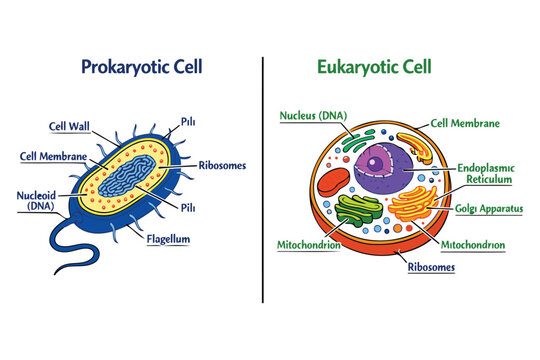 Prokaryotic and eukaryotic cell diagram comparison illustration Vector
