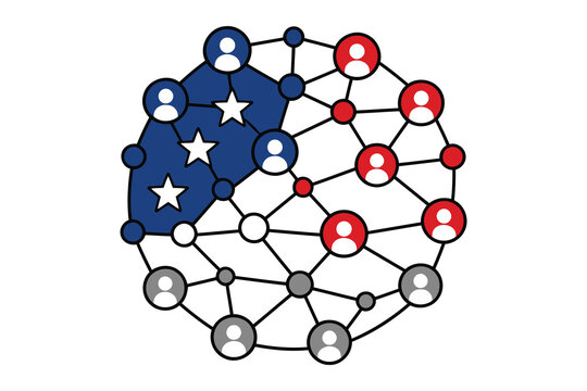Network diagram showing social connections with political party symbols Vector
