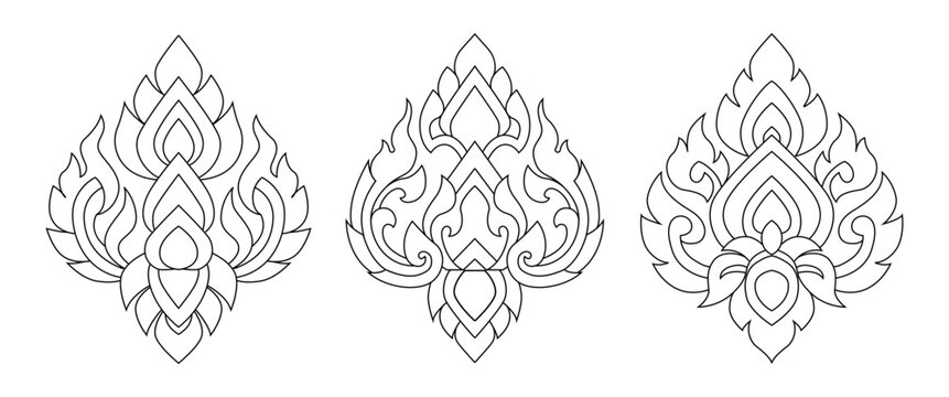 Thai Kanok Outline Vector Set Elegant Traditional Ornamental Line Art for Logo Tattoo Branding Decorative Design Editable High Resolution