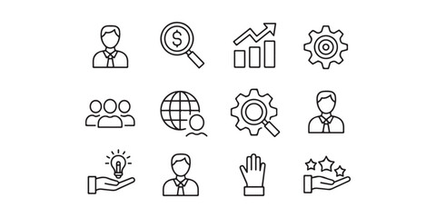 Fototapeta premium Professional Business and Management Vector Icon Set