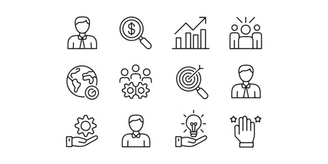 Fototapeta premium Strategic Business Management and Teamwork Line Icons