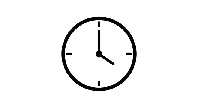 Minimalist black and white clock illustration showing midnight with clean lines on a plain white background, emphasizing simplicity and clarity