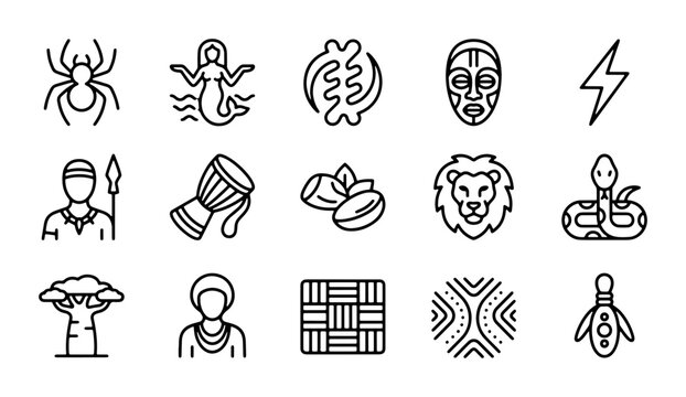 african drum and mask icons set