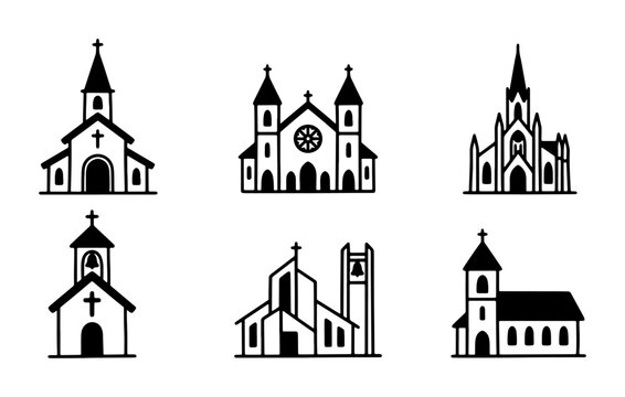 church icons set on white background