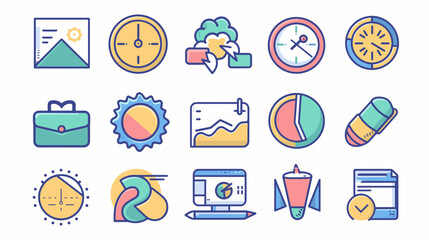 Fototapeta premium Colorful Collection of Business and Technology Icons Representing Data Analysis and Strategy