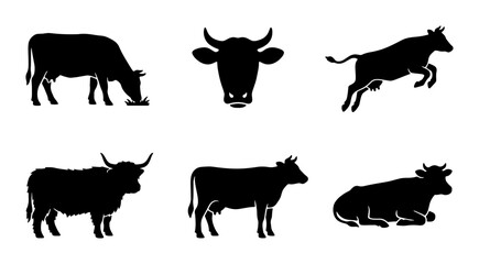 Obraz premium cow silhouettes set on white background