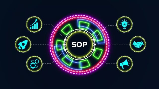 SOP animation with business icons for standard operating procedure concept, dynamic motion graphic footage.