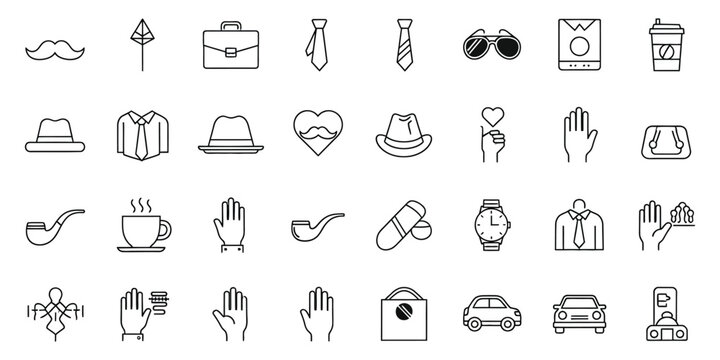 Collection of minimalist line icons representing various objects and concepts