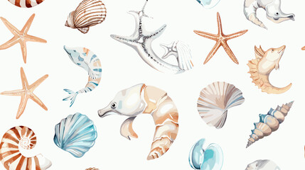 Colorful Pattern of Seashells and Starfish Illustrating Marine Life and Coastal Beauty © AI PIC