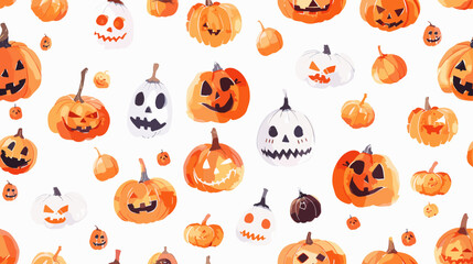 Fototapeta premium Colorful Pattern of Various Halloween Pumpkins with Smiling Faces and Festive Halloween Theme