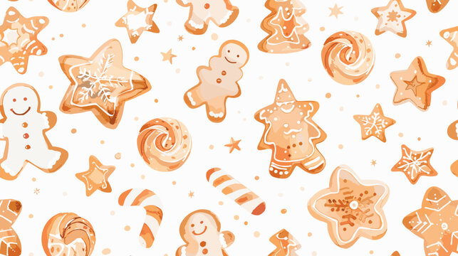 Colorful Pattern of Festive Gingerbread Cookies and Candy Decorations for Holiday Celebration