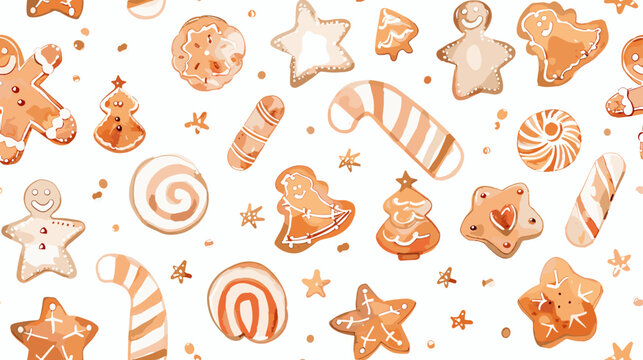 Colorful Pattern of Delightful Gingerbread Cookies and Candy Shapes for Holiday Celebrations