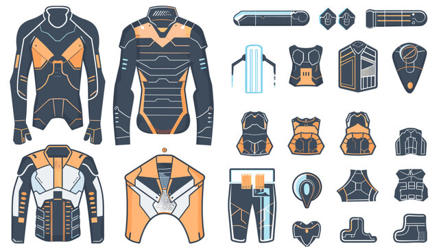 Futuristic Sportswear Design Featuring Orange and Blue Variants of Hightech Gear and Accessories