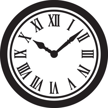 Vintage Wall Clock Vector Icon: Classic Round Clock Face with Roman Numerals for Time Management and Antique Decor Concept